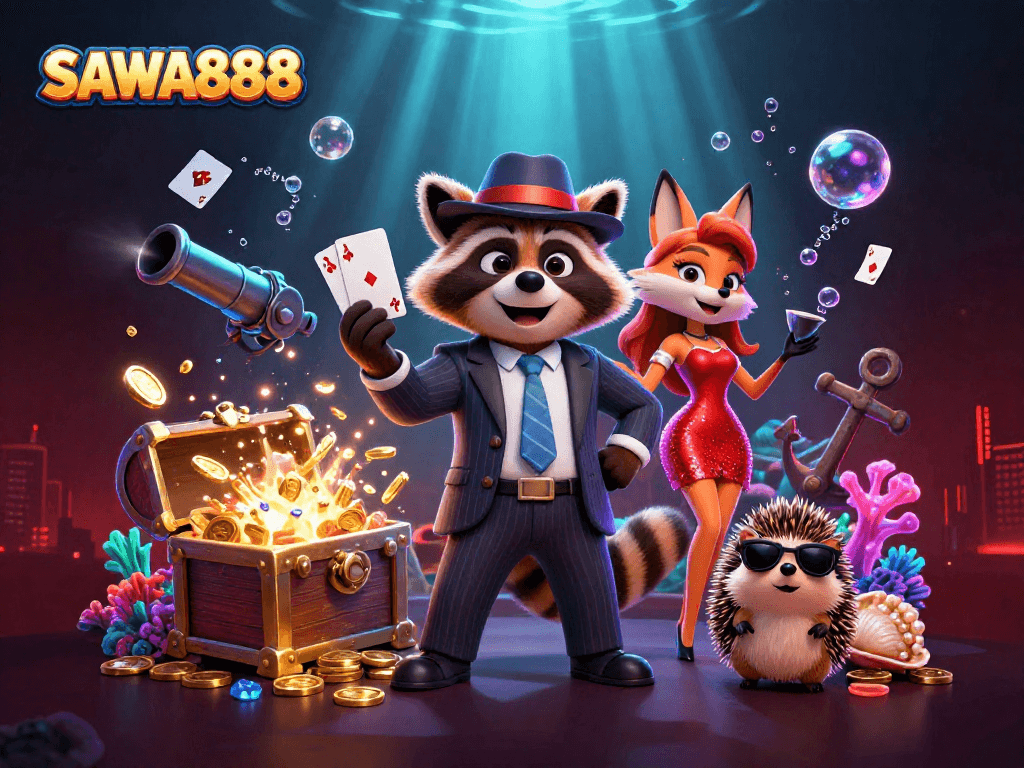 Engage with SAWA888's thrilling world showcasing vibrant characters and thrilling slots action.