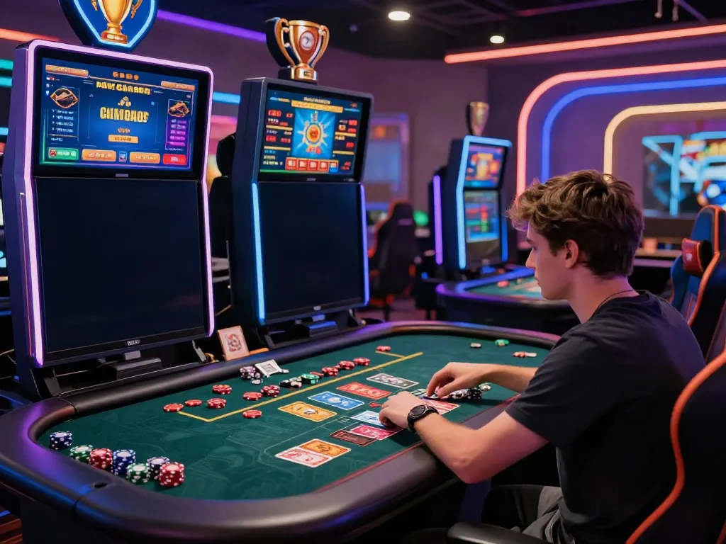 Engaged player enjoying the best non Gamstop casino gaming experience with vibrant screens and interactive gameplay.