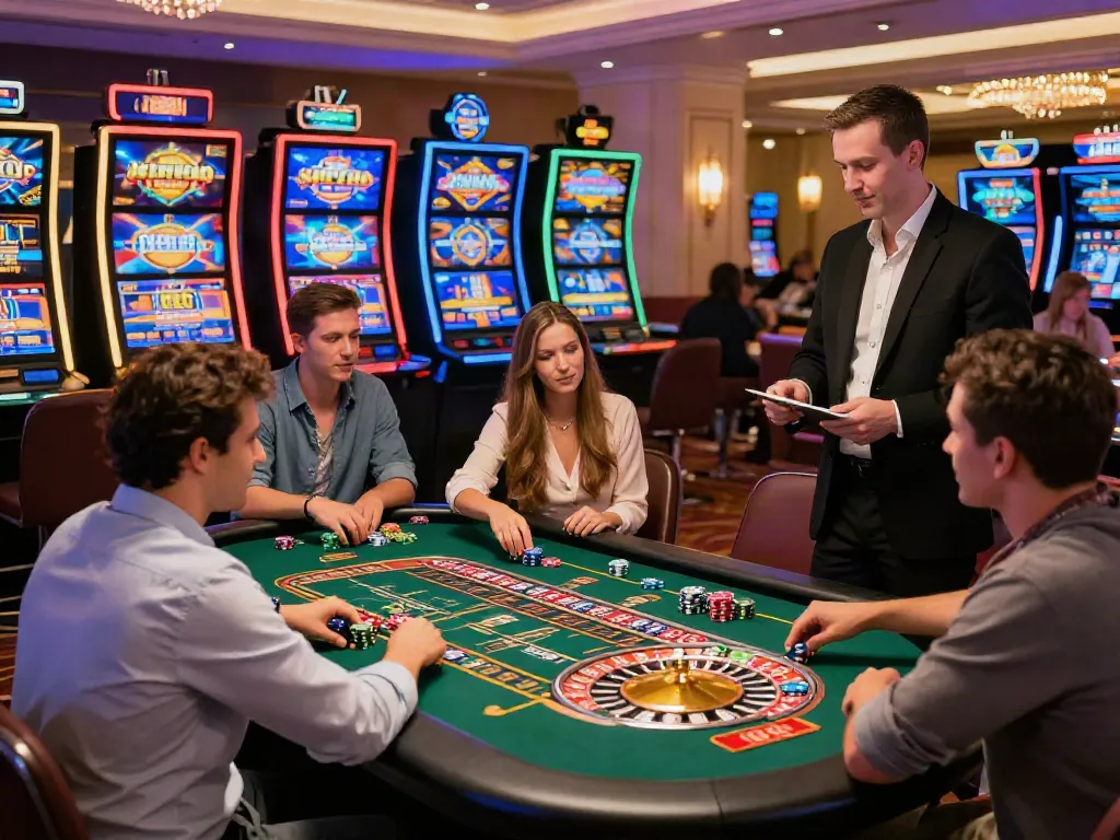 Excited players at the best non gamstop casino enjoying games in a vibrant atmosphere.