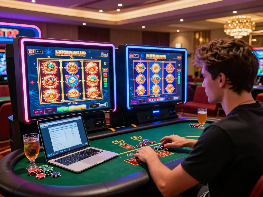 Exciting ambiance of the best non gamstop casino with a player enjoying diverse games.