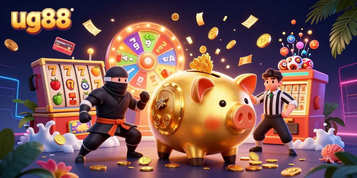 Experience the excitement of ug88 with a vibrant casino scene featuring golden characters and dynamic game elements.