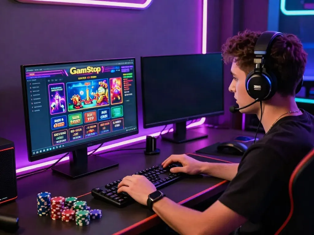 Experience the excitement of the best non GamStop casino with a gamer immersed in online play.