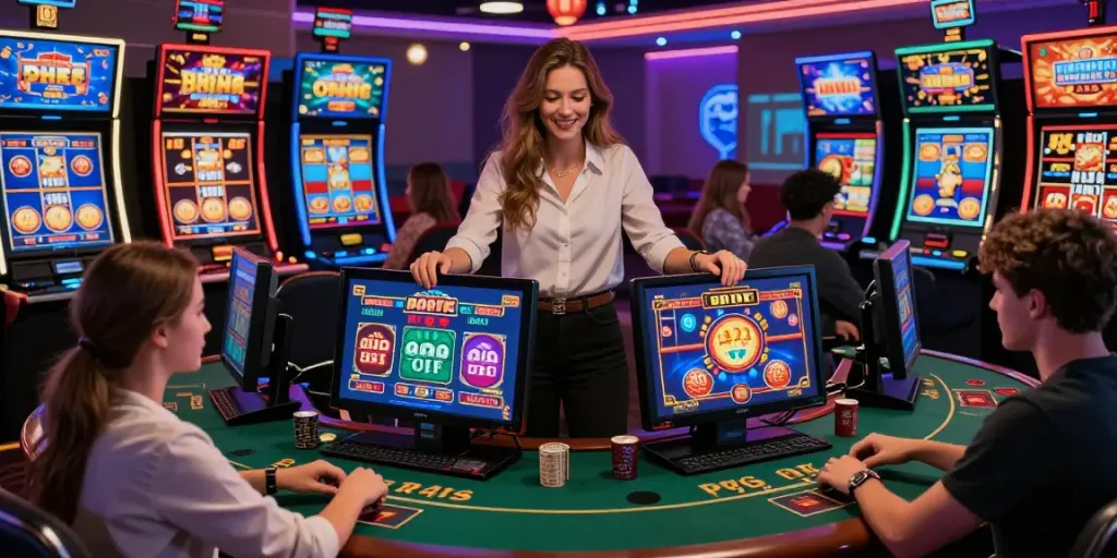 Exciting online gaming group enjoying the best non gamstop casino experience with vibrant visuals.