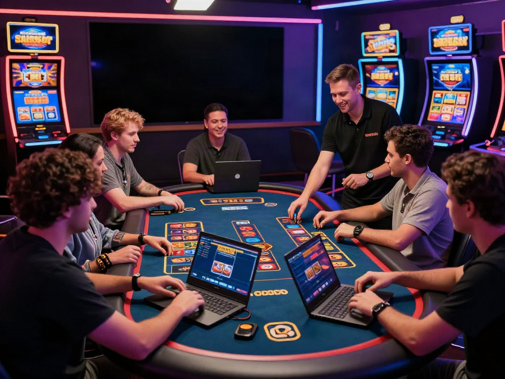Players enjoying various games at the best non Gamstop casino, highlighted by vibrant lighting and engaging atmosphere.