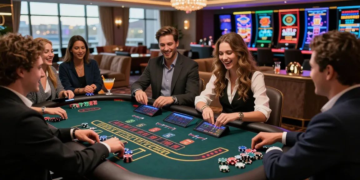 Experience the excitement of the best non gamstop casino with players celebrating in a vibrant lounge atmosphere.