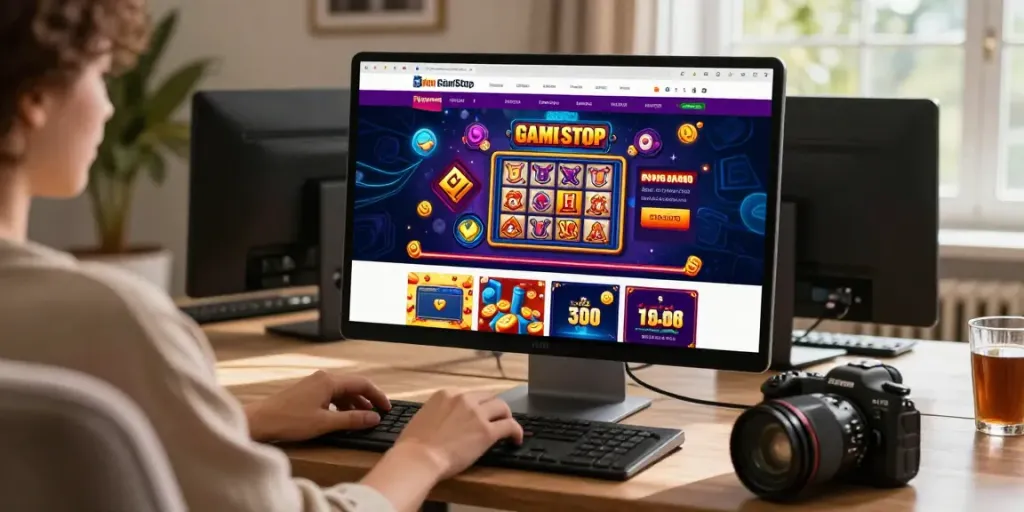 Best non GamStop casino interface on a laptop in a cozy home setting