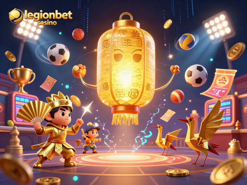 Engage with legionbet casino action in a vibrant 3D scene featuring dynamic sports elements and lucky symbols.