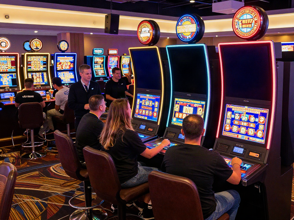Best non GamStop casino featuring lively players at slot machines and table games.