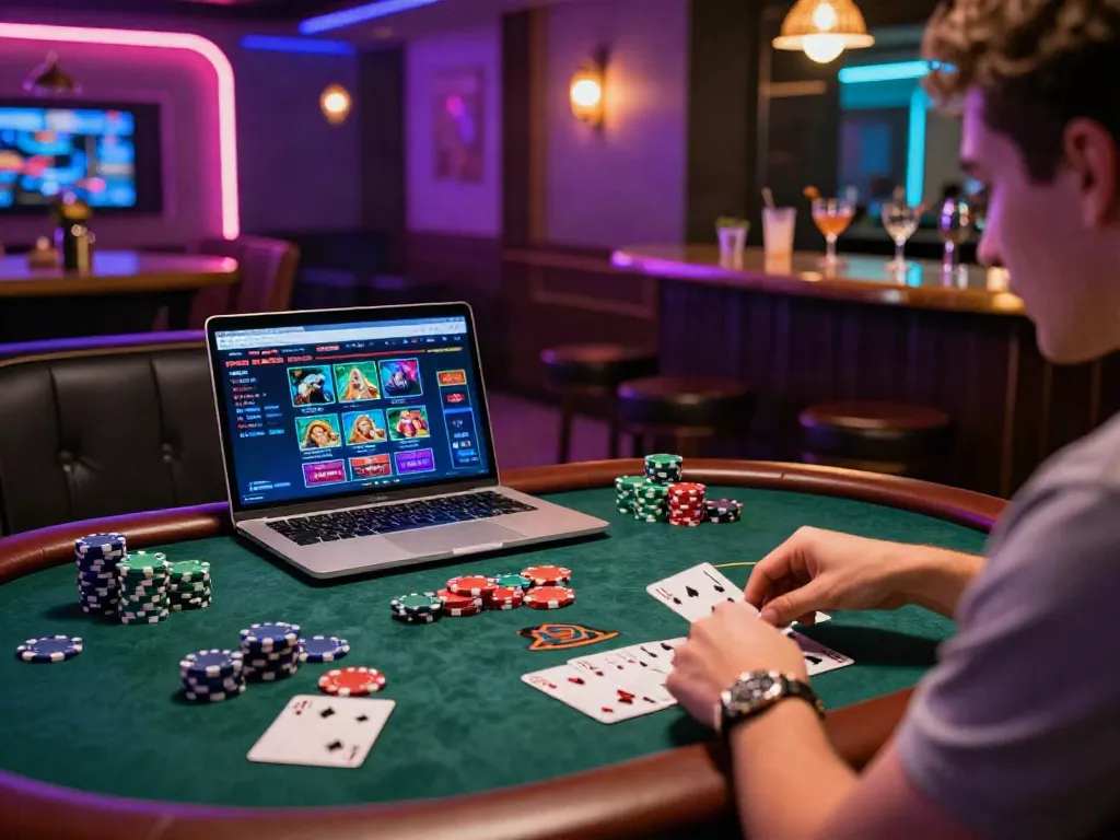 Experience the excitement of the best non GamStop casino in a stylish home setting with vibrant gaming elements.