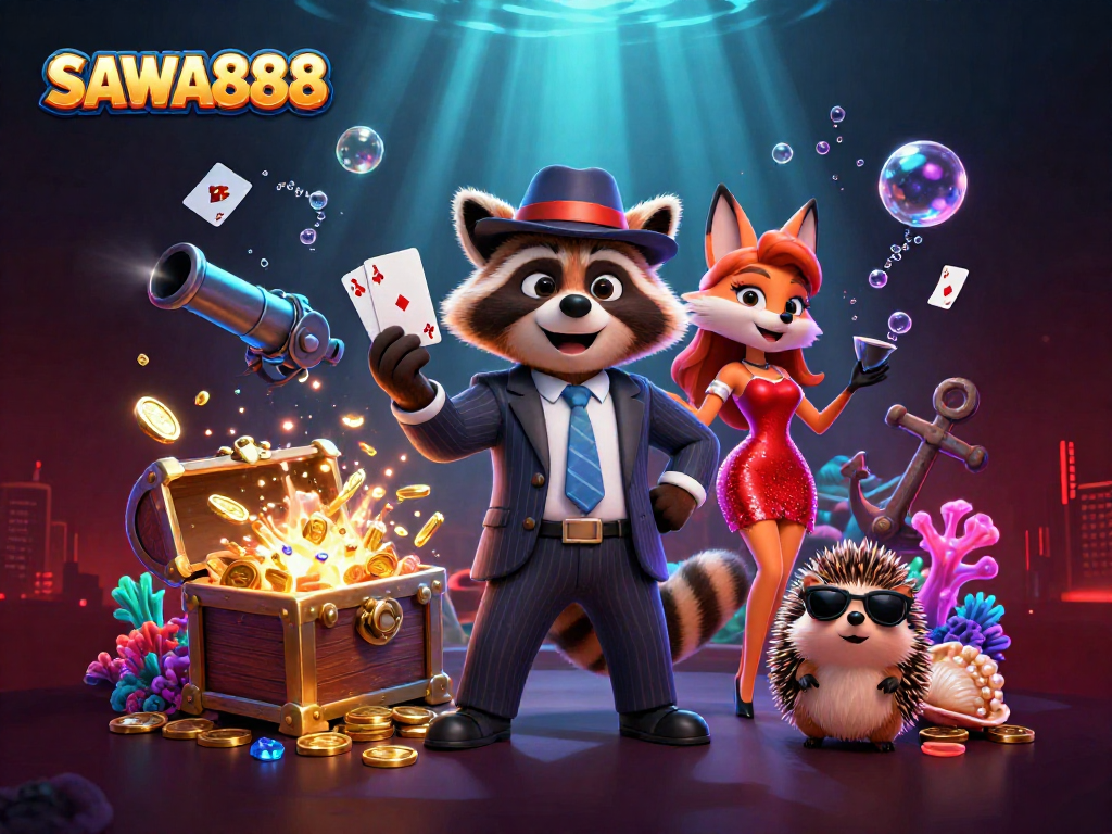 Engage with SAWA888's thrilling world showcasing vibrant characters and thrilling slots action.