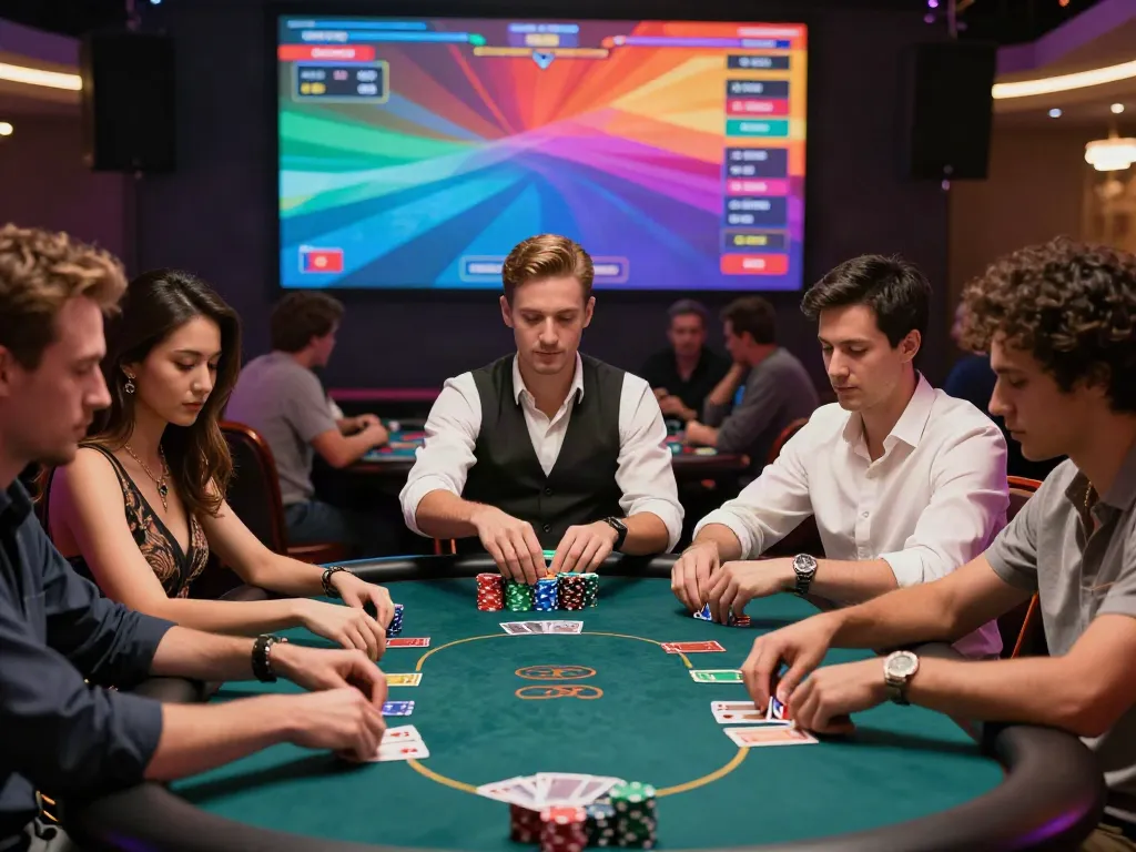 Best non gamstop casino players enjoying an engaging poker game in a vibrant casino atmosphere.