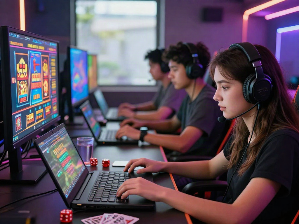 Engaged players exploring the best non Gamstop casino games in a vibrant gaming room.