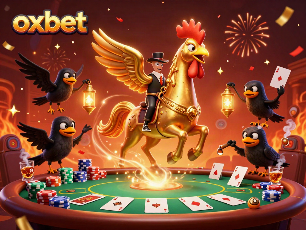 Experience thrilling gameplay at Oxbet with a golden rooster leading the casino adventure.