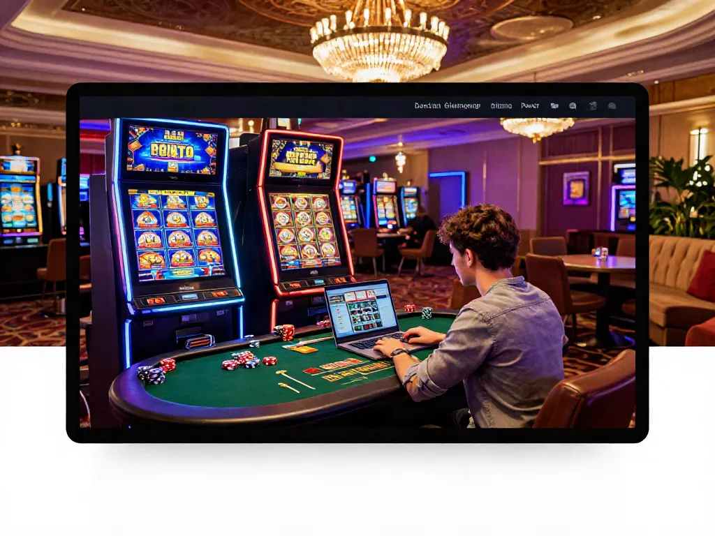 Experience the thrill of the best non Gamstop casino with a vibrant gaming interface showcasing exciting slot machines and card tables.