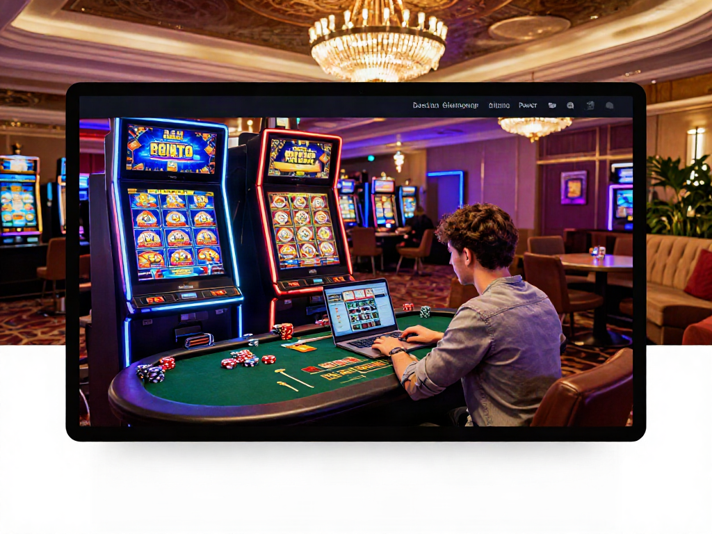 Experience the thrill of the best non Gamstop casino with a vibrant gaming interface showcasing exciting slot machines and card tables.