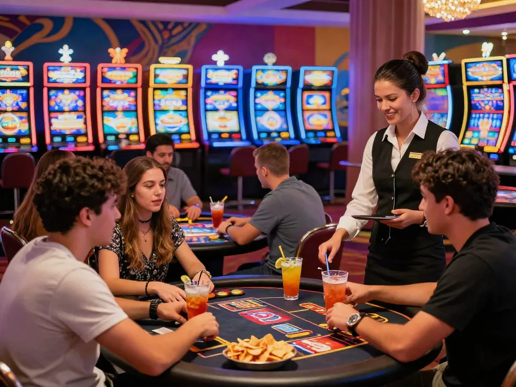 Best non GamStop casino scene with diverse gamblers enjoying vibrant gaming atmosphere.