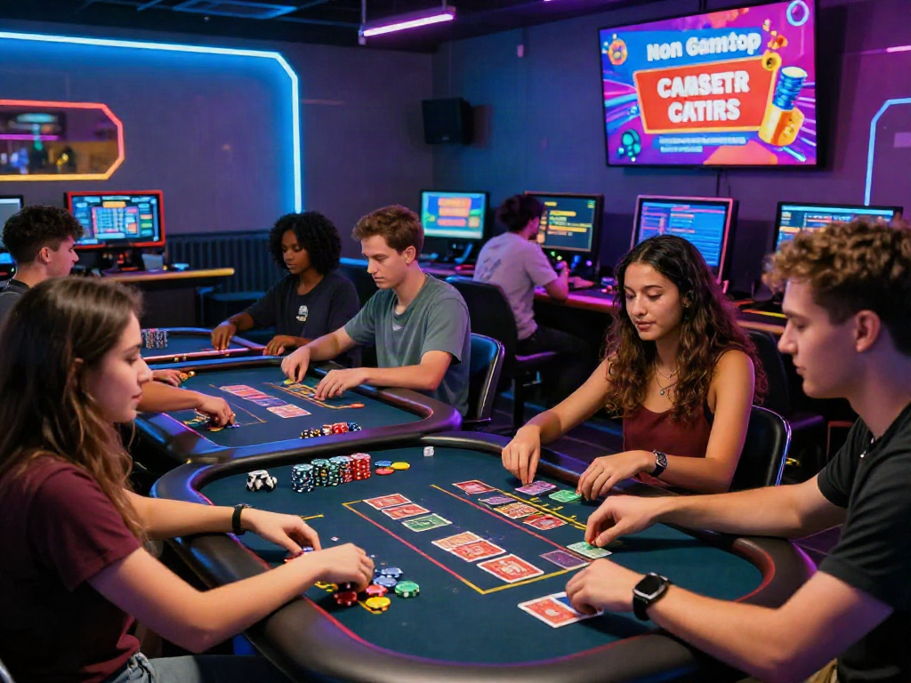 Friends enjoying the best non gamstop casino experience at a vibrant gaming lounge.
