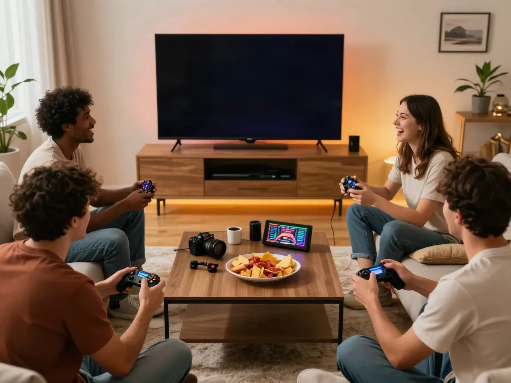 Friends enjoying the best non gamstop casino gaming night at home