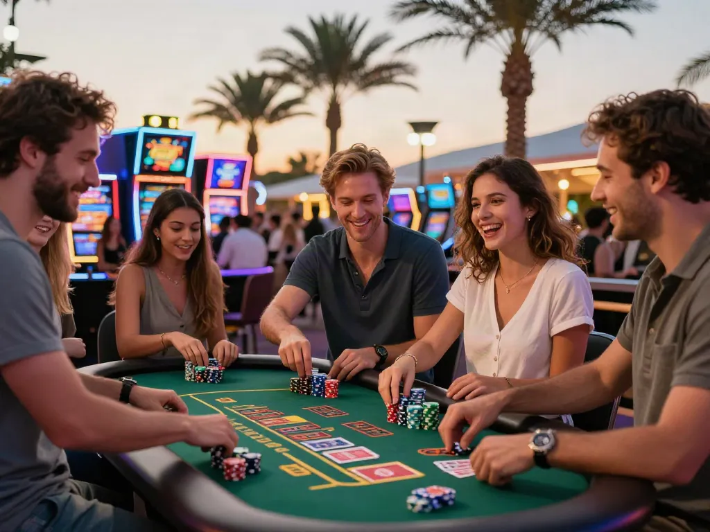 Enjoying the best non gamstop casino games with friends at a vibrant outdoor venue.