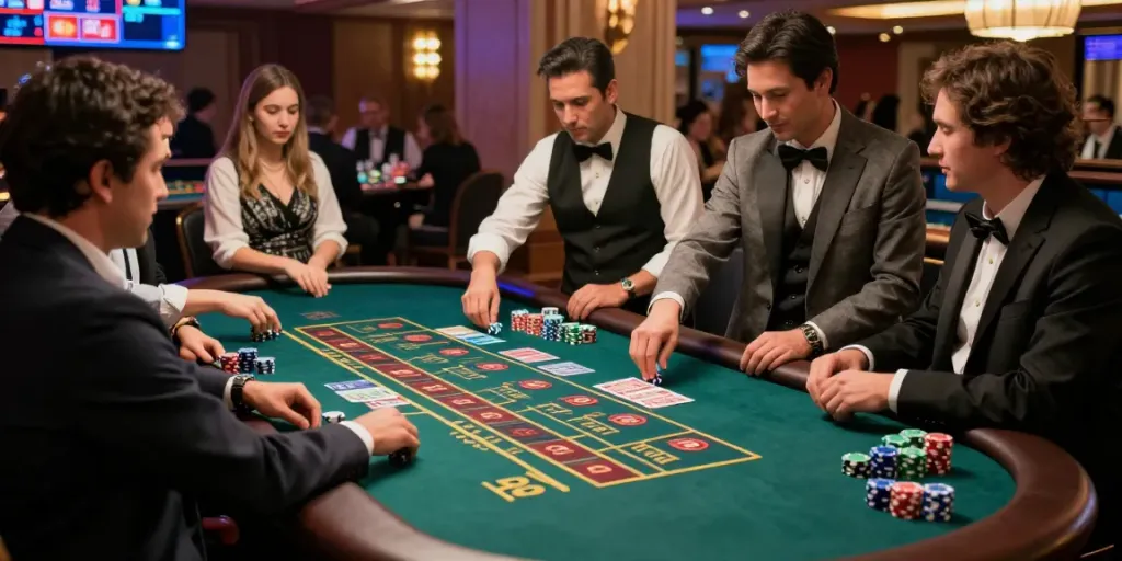 Exciting gameplay at the best non GamStop casino with players at a game table.