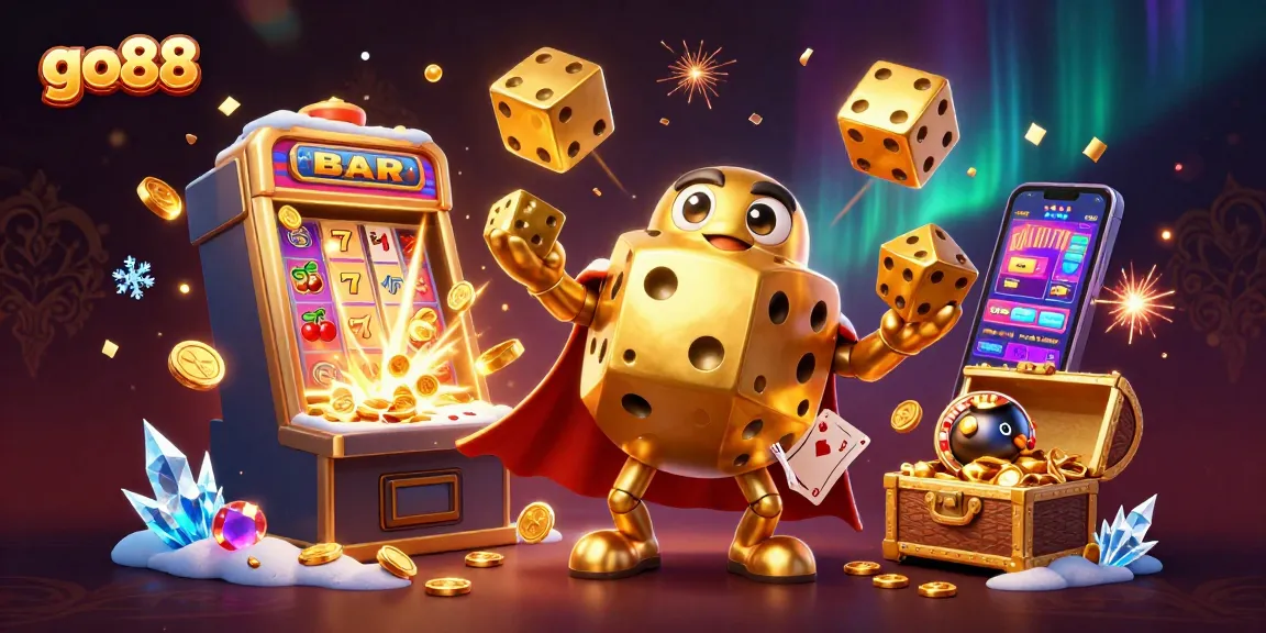 Experience the thrill of go88 with this lively casino scene featuring golden dice and jackpot winnings.
