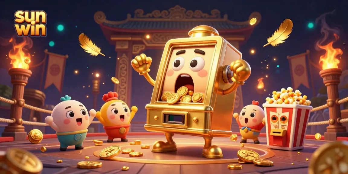 Experience the excitement of playing sun win with a golden slot machine celebrating a jackpot!